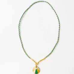 INK + ALLOY Maria Braided Necklace With Enamel Pendant Shine Bright Green