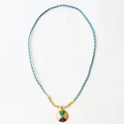 INK + ALLOY Maria Braided Necklace With Enamel Pendant Never Lost Blue