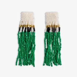 INK + ALLOY Marilyn Colorblock With Center Vertical Black Stripes Fringe Earrings Kelly Green