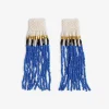 INK + ALLOY Marilyn Colorblock With Center Vertical Black Stripes Fringe Earrings Royal Blue