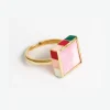 INK + ALLOY Marlowe Square Stone With Colorblock Enamel Border Ring Blush