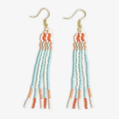 INK + ALLOY Melissa Alternating Two Color Grids Petite Beaded Fringe Earrings Amalfi