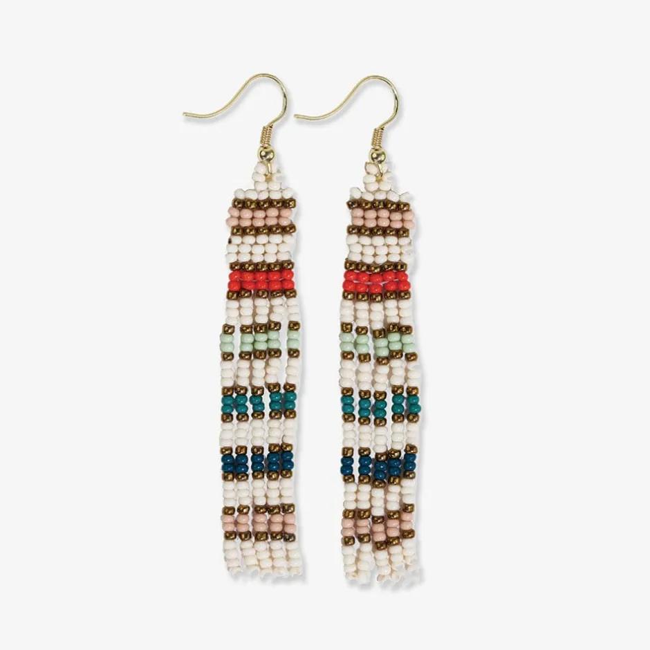 INK + ALLOY Melissa Horizontal Colorblocks Petite Beaded Fringe Earrings Teal + Poppy