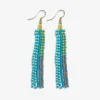 INK + ALLOY Melissa Speckled Border With Solid Middle Beaded Fringe Earrings Turquoise