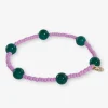 INK + ALLOY Mia Small Seed Bead With Round Stones Stretch Bracelet Pink/Emerald