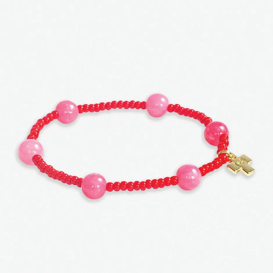 INK + ALLOY Mia Small Seed Bead With Round Stones Stretch Bracelet Red/Pink