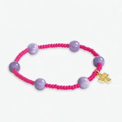 INK + ALLOY Mia Small Seed Bead With Round Stones Stretch Bracelet Hot Pink/Lilac