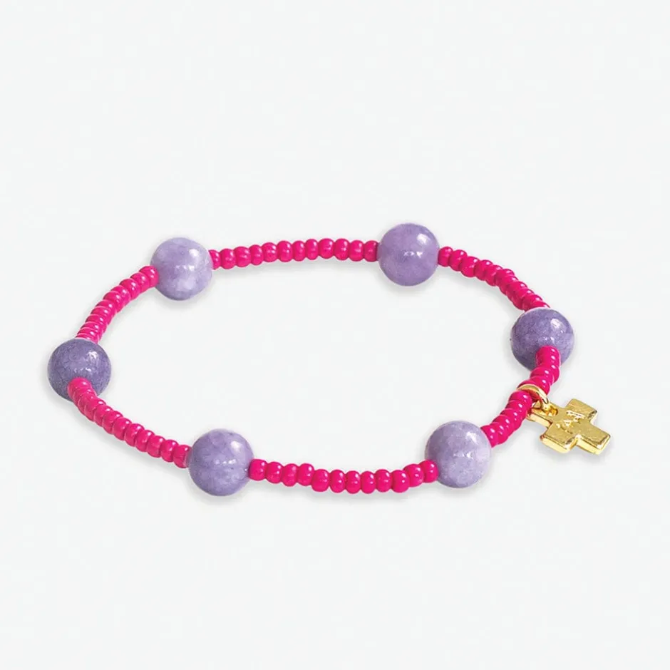 INK + ALLOY Mia Small Seed Bead With Round Stones Stretch Bracelet Hot Pink/Lilac