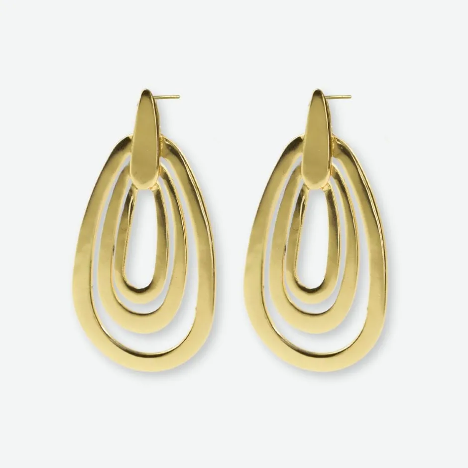INK + ALLOY Mila Geometric 3-Tier Teardrop Earrings Brass