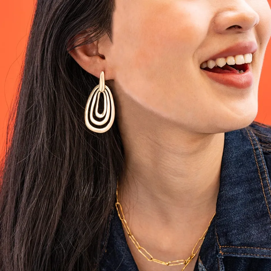 INK + ALLOY Mila Geometric 3-Tier Teardrop Earrings Brass