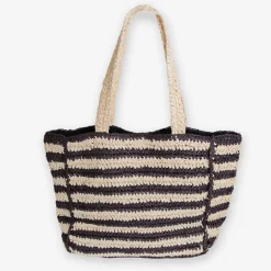 INK + ALLOY Nellie Large Striped Raffia Tote Black/Ivory