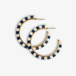 INK + ALLOY Nora Checkered Beaded Hoop Earrings Navy