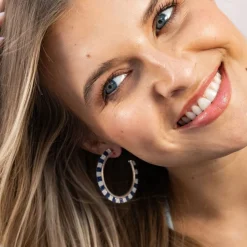 INK + ALLOY Nora Checkered Beaded Hoop Earrings Navy