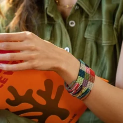 INK + ALLOY Olive Checkered Beaded Stretch Bracelet Rainbow