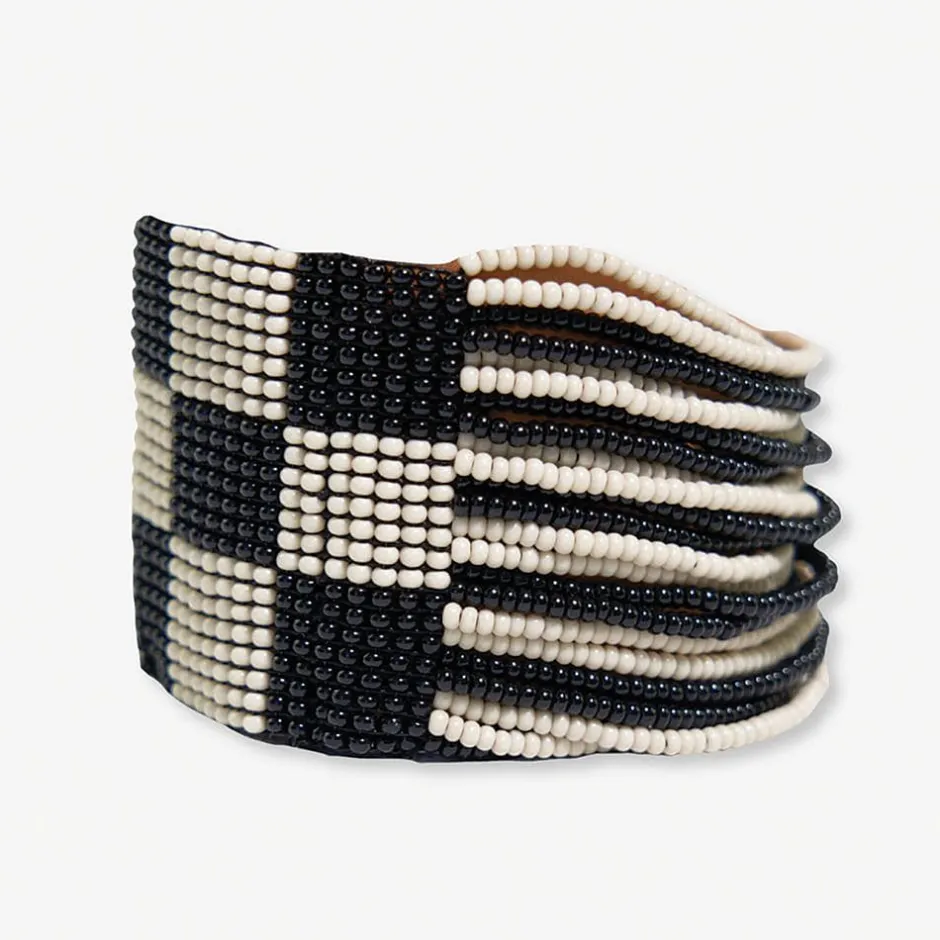 INK + ALLOY Olive Checkered Beaded Stretch Bracelet Black