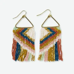 INK + ALLOY Paige Ascending Blocks Beaded Fringe Earrings Desert