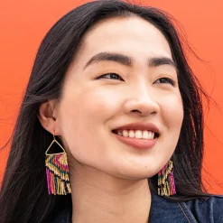 INK + ALLOY Paige Ascending Diamond Beaded Fringe Earrings Jewel Tone