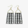 INK + ALLOY Paige Houndstooth Beaded Fringe Earrings Black and White