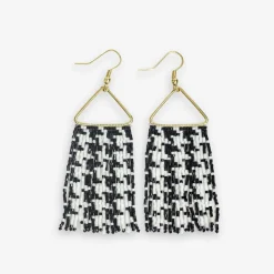 INK + ALLOY Paige Houndstooth Beaded Fringe Earrings Black and White