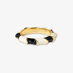 INK + ALLOY Paisley Twisted Coloblock Enamel Ring Black/White- Size 8
