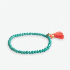 INK + ALLOY Patsy Solid Crystal Stretch Bracelet With Tassel Turquoise