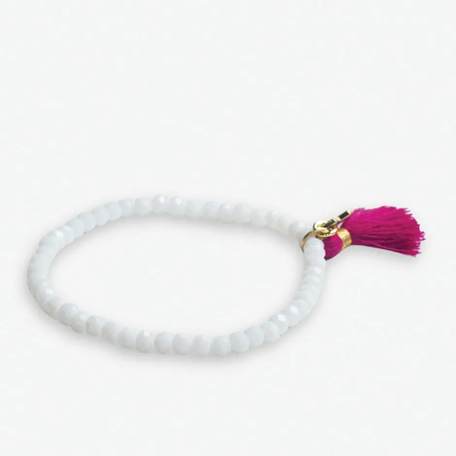 INK + ALLOY Patsy Solid Crystal Stretch Bracelet With Tassel White