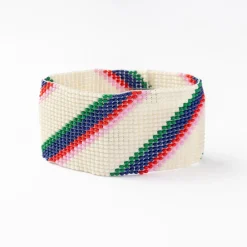 INK + ALLOY Penelope Stripe Diagonal Seed Bead Bracelet Ivory Navy Green Red