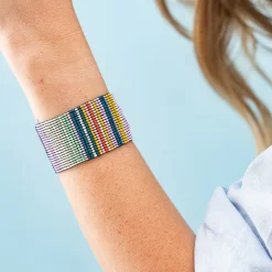 INK + ALLOY Penelope Stripe Vertical Seed Bead Bracelet Lilac Green Lemon