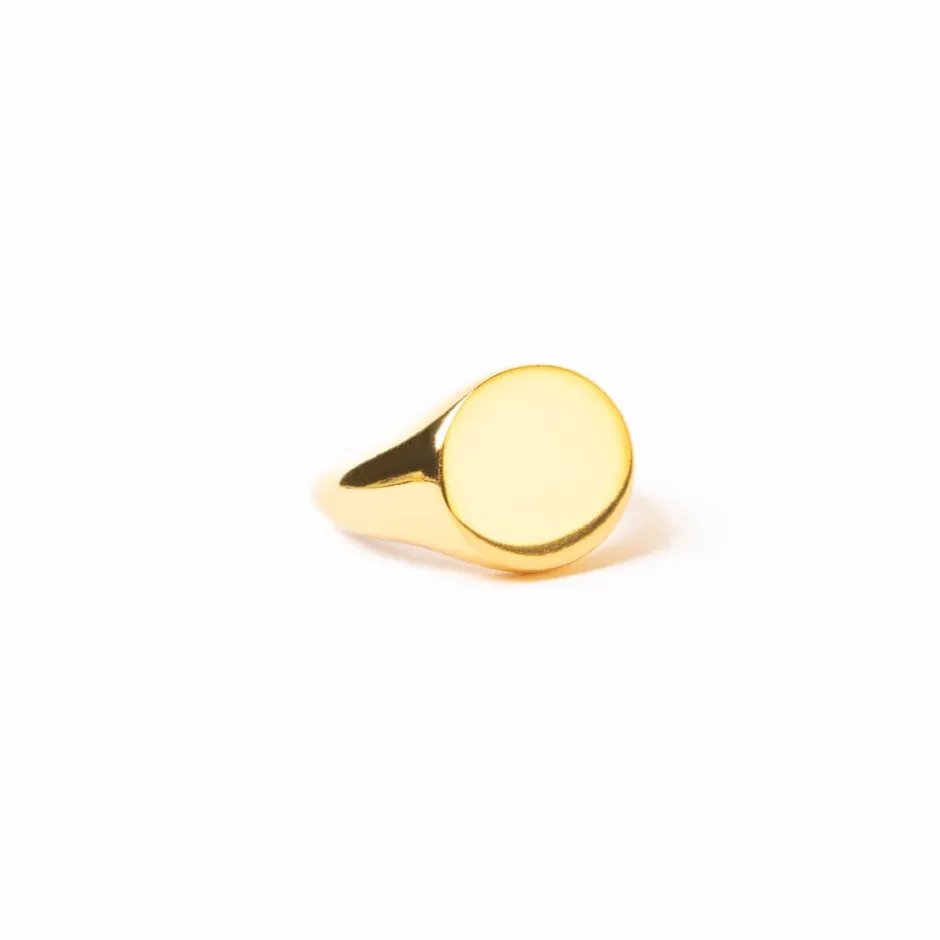 INK + ALLOY Poppy Brass Flat Round Signet Ring 18k Gold