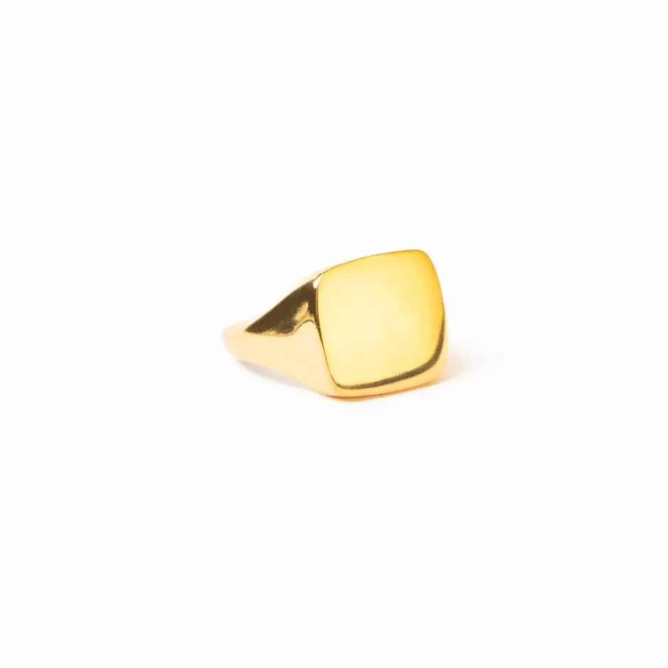 INK + ALLOY Poppy Brass Flat Square Signet Ring 18k Gold Size 8