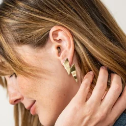 INK + ALLOY Rebecca Lightening Bolt Wavey Earring Brass
