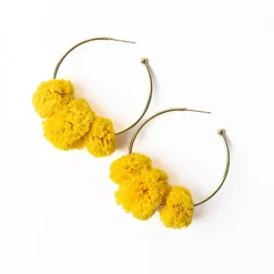 INK + ALLOY Rita Raffia Poms Hoop Earrings Yellow