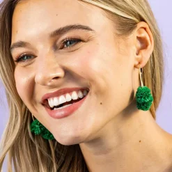 INK + ALLOY Rita Raffia Poms Hoop Earrings Kelly Green