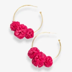 INK + ALLOY Rita Raffia Poms Hoop Earrings Hot Pink