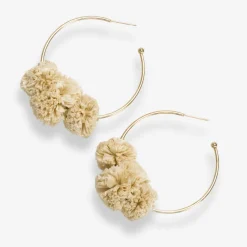 INK + ALLOY Rita Raffia Poms Hoop Earrings Ivory