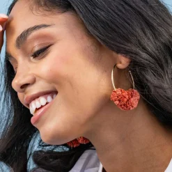 INK + ALLOY Rita Raffia Poms Hoop Earrings Rust
