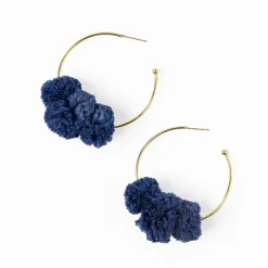 INK + ALLOY Rita Raffia Poms Hoop Earrings Navy