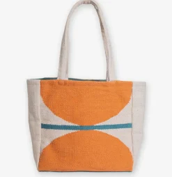 INK + ALLOY Romy Half Circles With Stripe Dhurrie Tote Orange/Turquoise