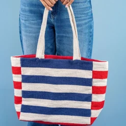 INK + ALLOY Romy Horizontal Striped Dhurrie Tote Royal Blue/Red