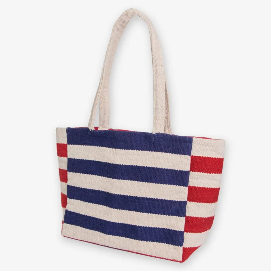INK + ALLOY Romy Horizontal Striped Dhurrie Tote Royal Blue/Red