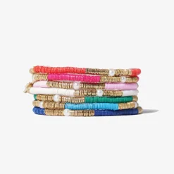INK + ALLOY Rory Sequins and Pearls Bracelet Stack of 7 Rainbow