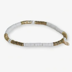 INK + ALLOY Rory Solid Color With Gold And Pearls Small Sequin Stretch Bracelet Ivory