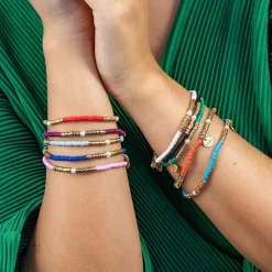INK + ALLOY Rory Solid Color With Gold And Pearls Small Sequin Stretch Bracelet Red