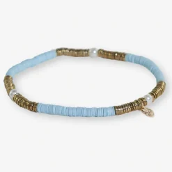 INK + ALLOY Rory Solid Color With Gold And Pearls Small Sequin Stretch Bracelet Light Blue