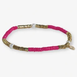 INK + ALLOY Rory Solid Color With Gold And Pearls Small Sequin Stretch Bracelet Hot Pink