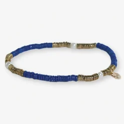 INK + ALLOY Rory Solid Color With Gold And Pearls Small Sequin Stretch Bracelet Lapis