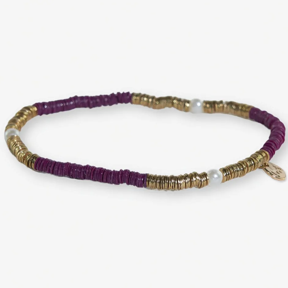 INK + ALLOY Rory Solid Color With Gold And Pearls Small Sequin Stretch Bracelet Port