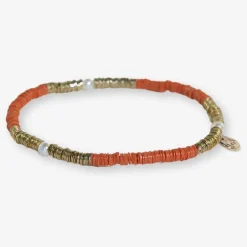 INK + ALLOY Rory Solid Color With Gold And Pearls Small Sequin Stretch Bracelet Coral