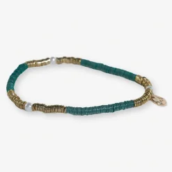 INK + ALLOY Rory Solid Color With Gold And Pearls Small Sequin Stretch Bracelet Emerald
