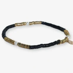 INK + ALLOY Rory Solid Color With Gold And Pearls Small Sequin Stretch Bracelet Black